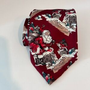 Viaggio Men’s Christmas/Holiday Tie W Santa Going Down The Chimney 100% Silk